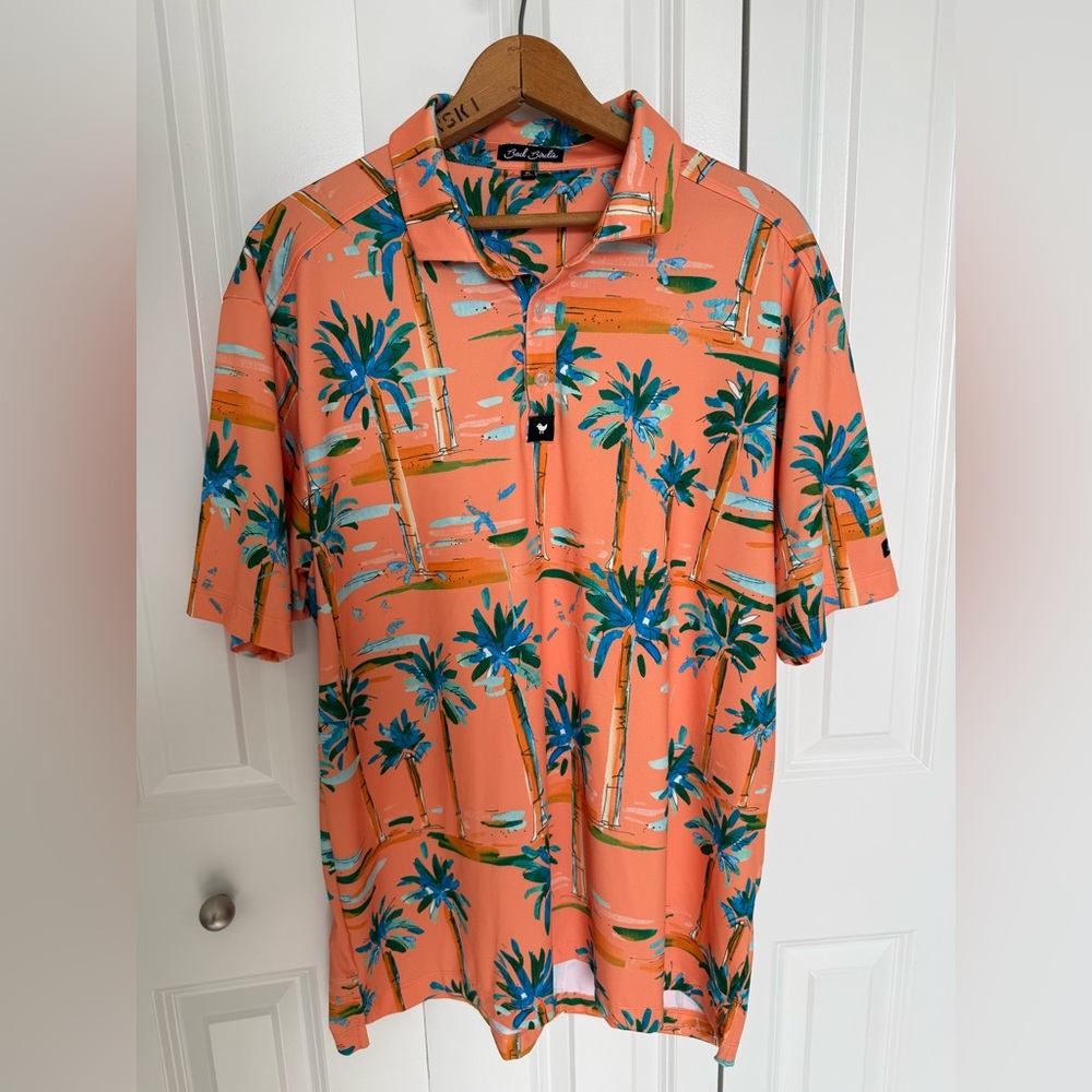 Bad Birdie Mens Hotel California Polo Shirt XL Orange Short Sleeve Collared